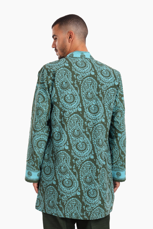 Long jacket in printed cotton with pockets